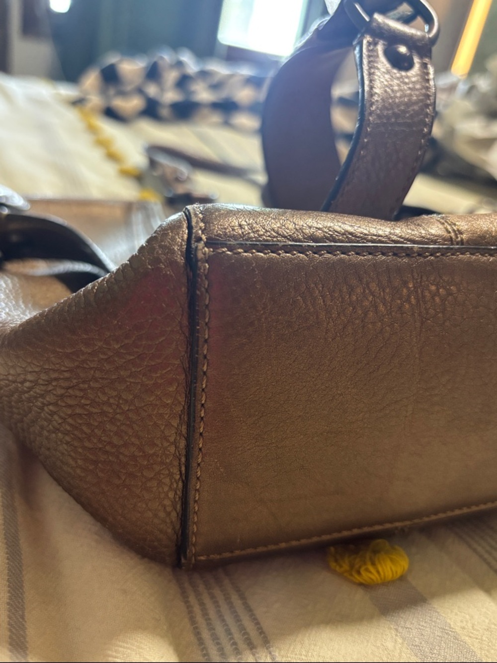 COACH Metallic Bronze Pebbled Leather Tote with Top Handles and shoulder strap - Picture 8 of 12